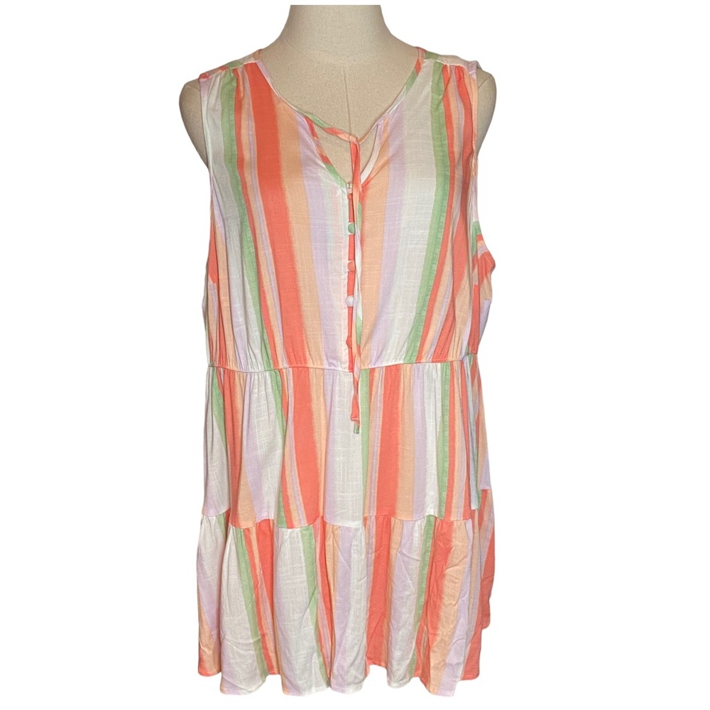LIKE NEW Torrid Sleeveless Tiered Blouse Top 1  XL Peach Green Stripe